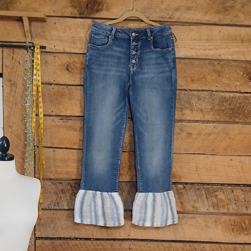 Mjeans By Maurices Sz 8 w Striped Linen Flare Hem